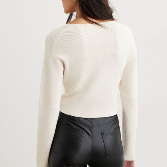 DYNAMITE Faux-Wrap Ribbed Sweater XS in cream/white NWT - Picture 2 of 6